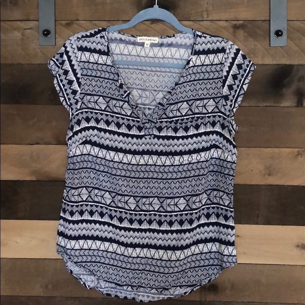 Navy Aztec print blouse - Size M